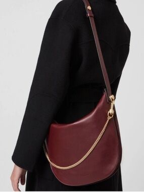 AllSaints Burgundy Leather Shoulder/ Crossbody Bag Gold Chain